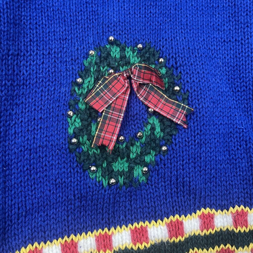 Essential Elements Cardigan Sweater Womens Large Blue Christmas Ugly Beaded - Picture 6 of 8